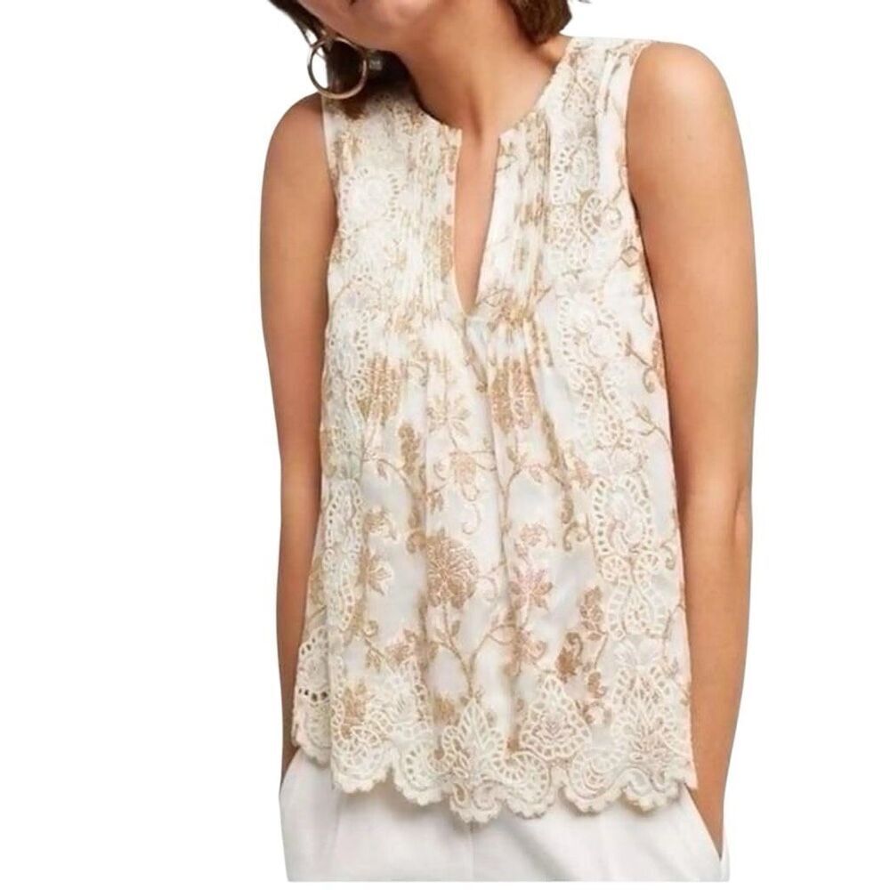 Anthropologie Moulinette Soeurs Skylar Gold Embroidered Top Size S/4